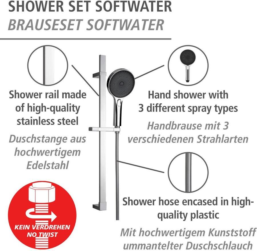 Wenko Douchestang-set Softwater Chroom lengte stang: 68 cm - Foto 4