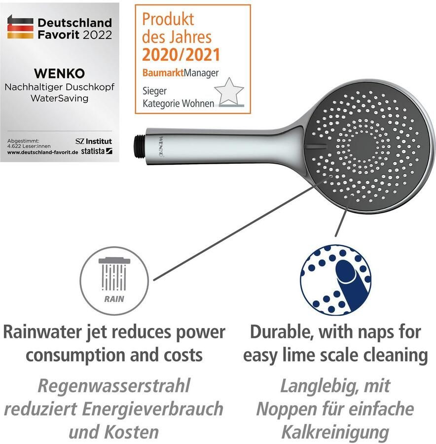 Wenko Douchestang-set Watersaving Chroom lengte stang: 70 cm - Foto 3