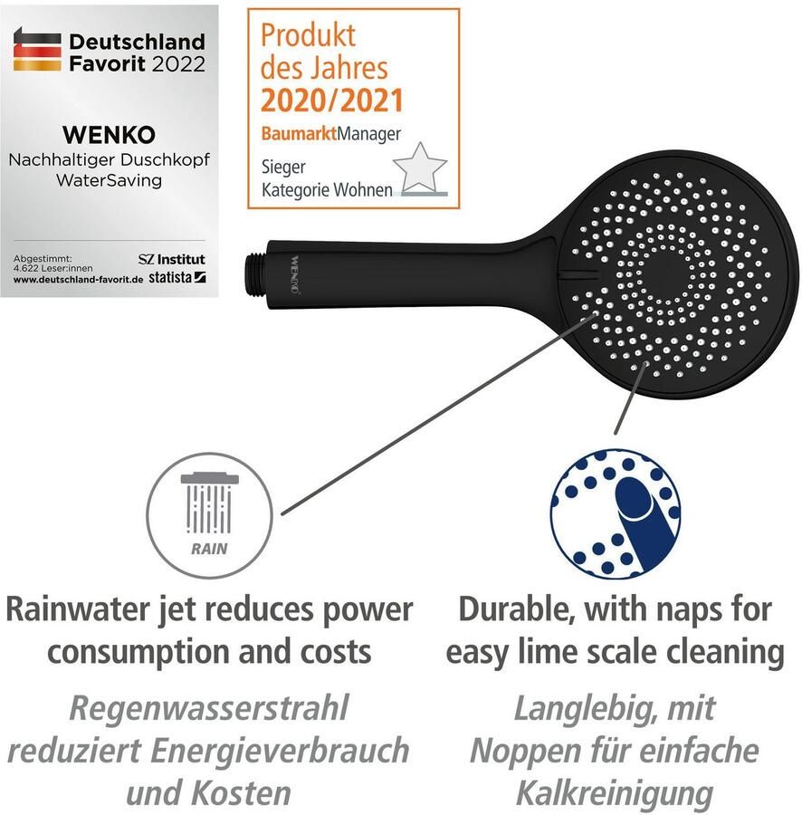 Wenko Douchestang-set Watersaving Zwart lengte van de stang: 70 cm - Foto 2