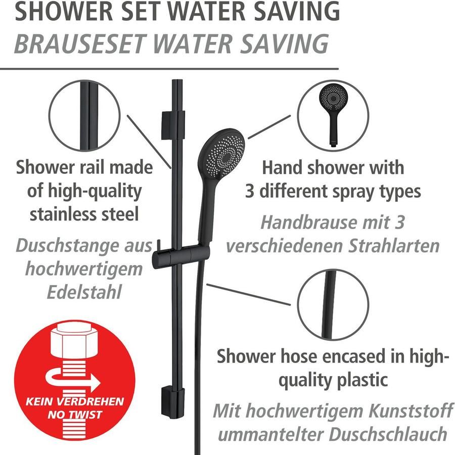 Wenko Douchestang-set Watersaving Zwart lengte van de stang: 70 cm