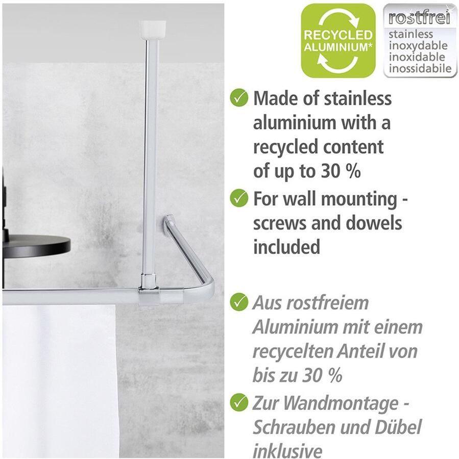 Wenko Douchestangen-plafondhouder Model Era Plafondsteun van aluminium voor hoekrail Era 57 cm - Foto 2