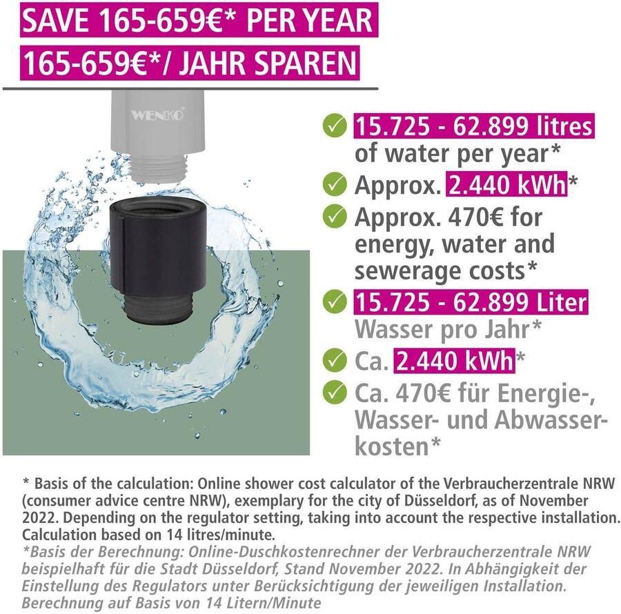 Wenko Douchesysteem Young Eco met thermostaatarmatuur incl. 2 waterbesparende regelaars - Foto 2