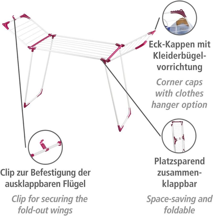 Wenko Droogrek Model Summer Dry Vleugel droogrek 20 m drooglengte met kledinghanger voorziening - Foto 3