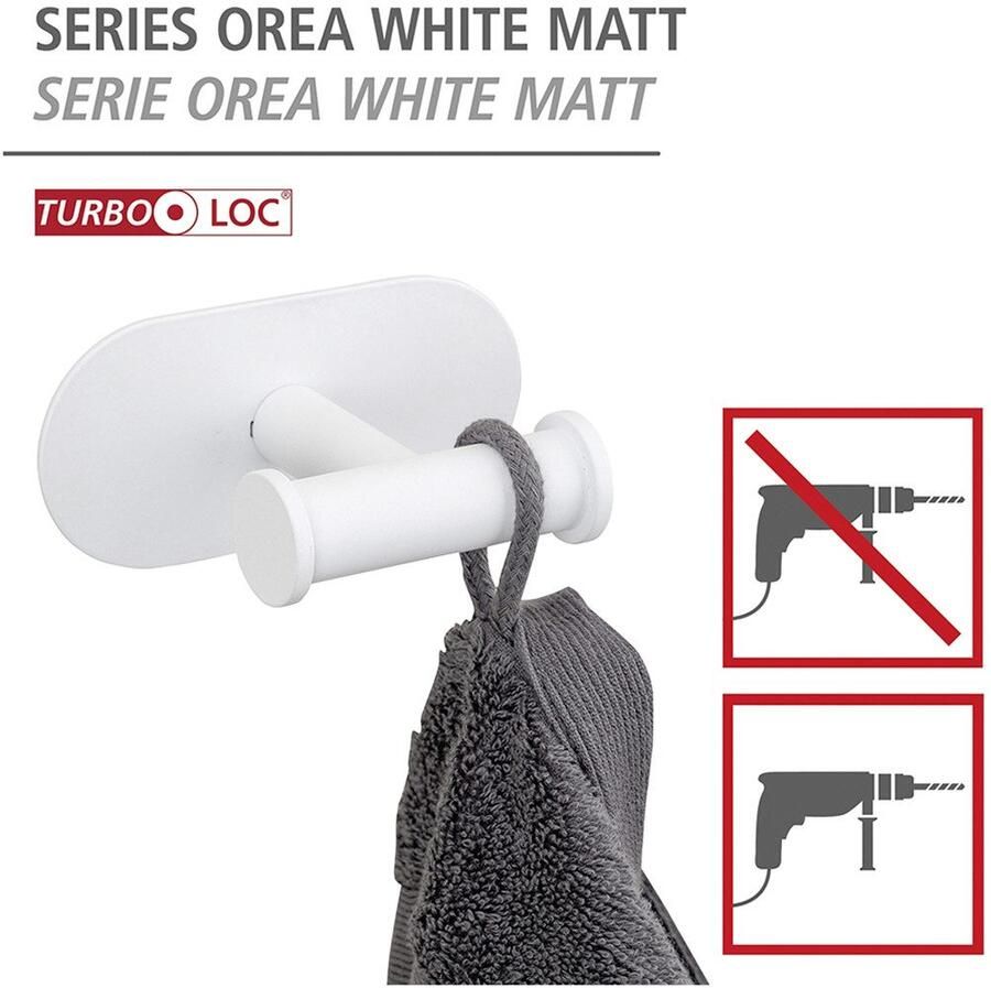 Wenko Dubbele haak Turbo-Loc model Duo Orea van roestvrij staal voor handdoeken bevestiging zonder boren