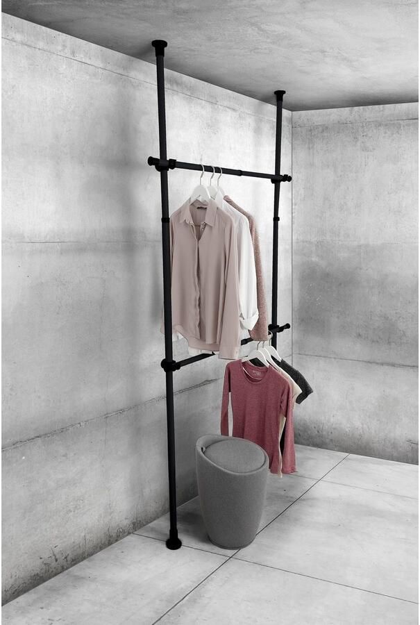 Wenko Modulair zwart rek Horizontale telescopische kledingroede 2 stuks Ophangen zonder boren - Foto 6