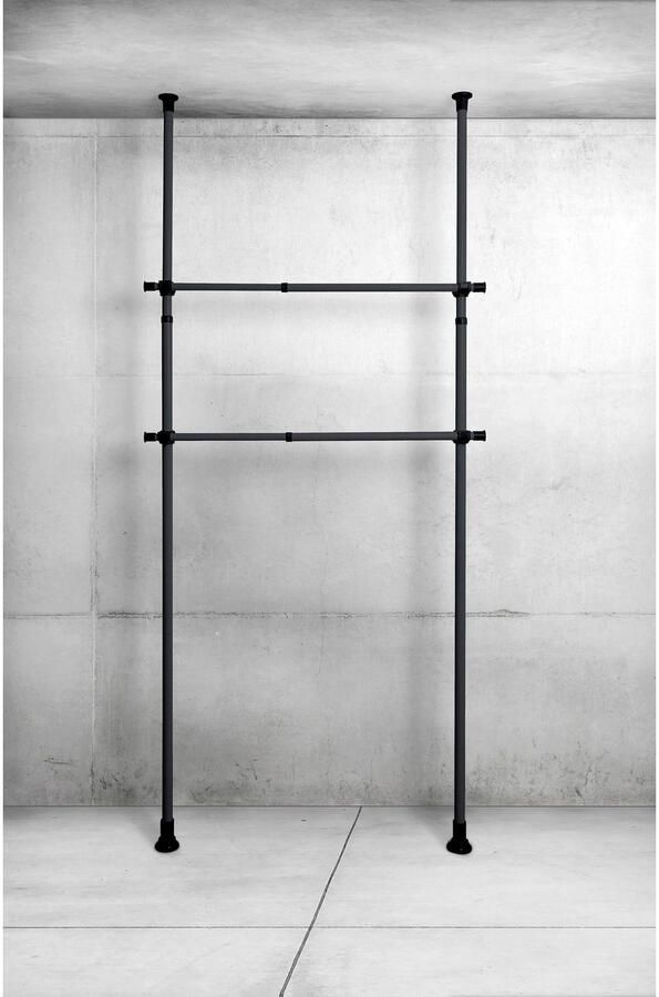 Wenko Modulair zwart rek Horizontale telescopische kledingroede 2 stuks Ophangen zonder boren - Foto 7