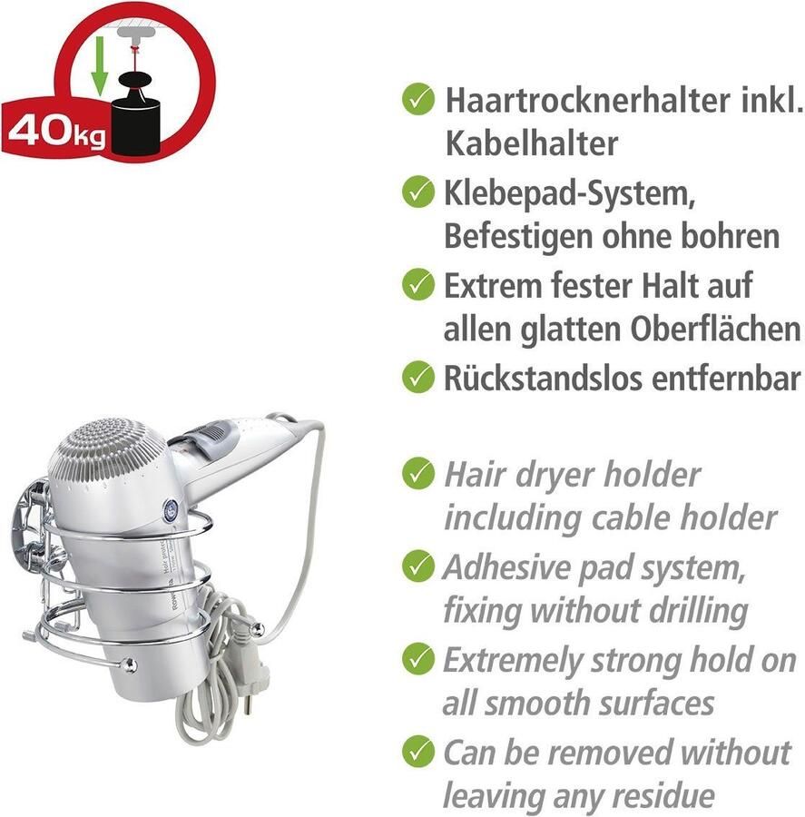 Wenko Haardrogerhouder Turbo-Loc bevestigen zonder boren (1 stuk) - Foto 2