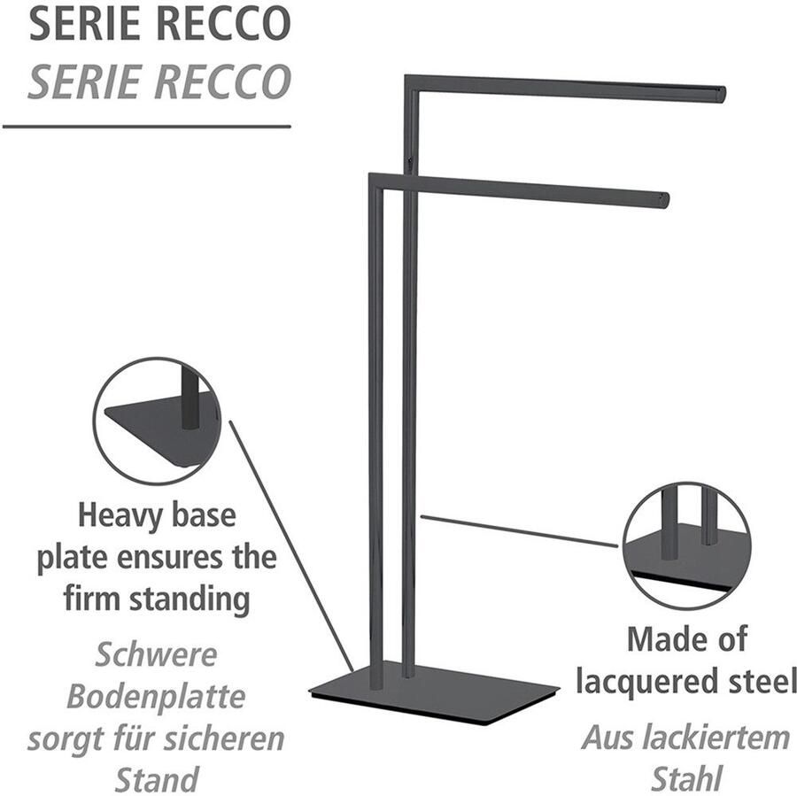 Wenko Handdoekenrek Model Recco van gelakt staal 2 handdoekstangen zware bodemplaat - Foto 2