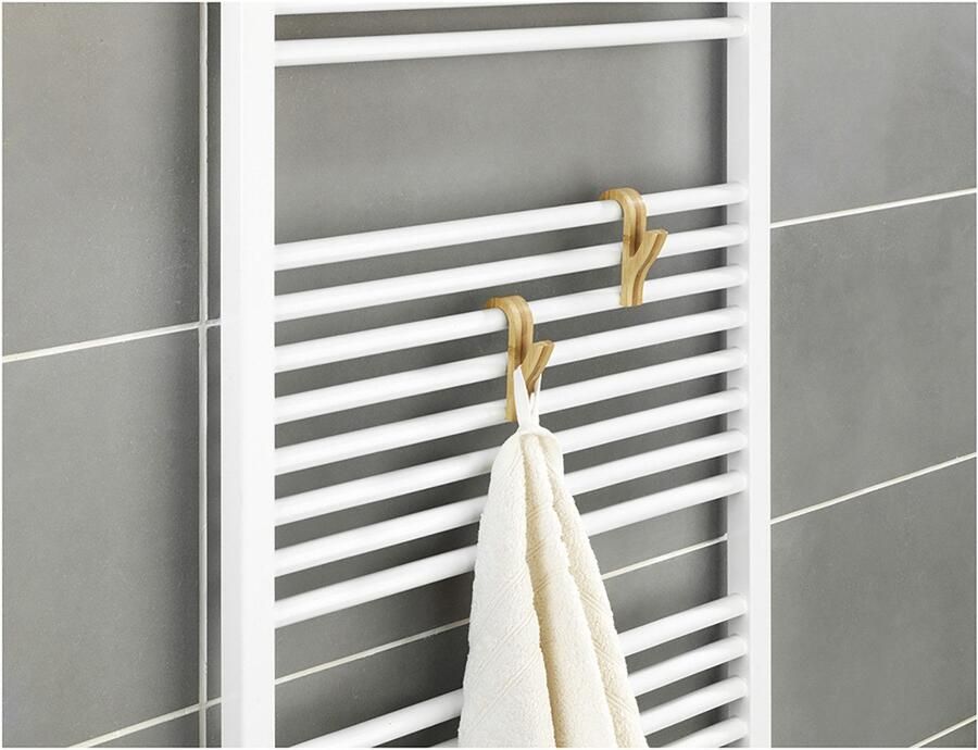 Wenko Handdoekhaakjes Bamboe voor handdoekradiatoren ruimtebesparende opslag (set 6 stuks) - Foto 2