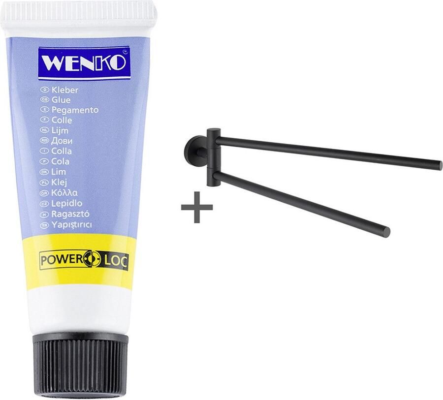 Wenko Handdoekhouder Model Bosio 2-armig incl. power-loc lijm van roestvrij staal bevestigen zonder boren (2-delig) - Foto 3