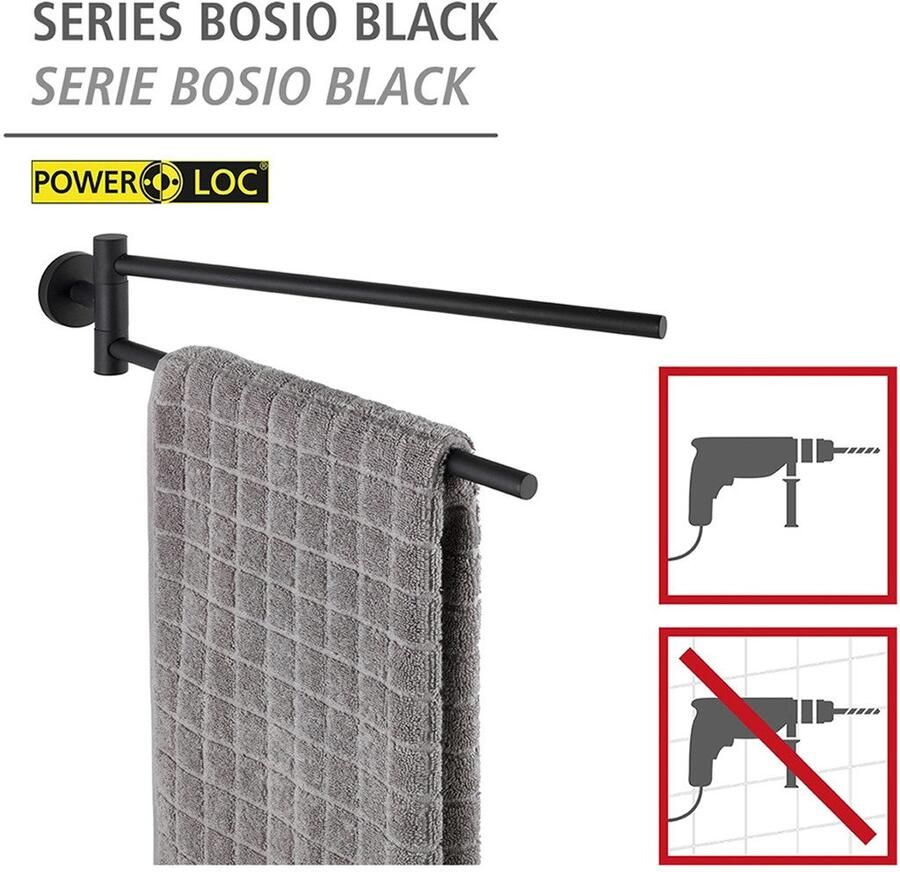 Wenko Handdoekhouder Model Bosio 2-armig incl. power-loc lijm van roestvrij staal bevestigen zonder boren (2-delig) - Foto 2