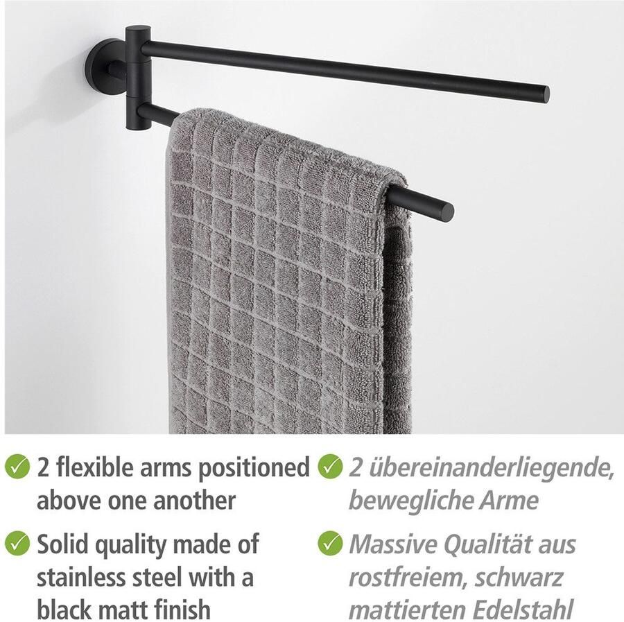 Wenko Handdoekhouder Model Bosio 2-armig incl. power-loc lijm van roestvrij staal bevestigen zonder boren (2-delig)