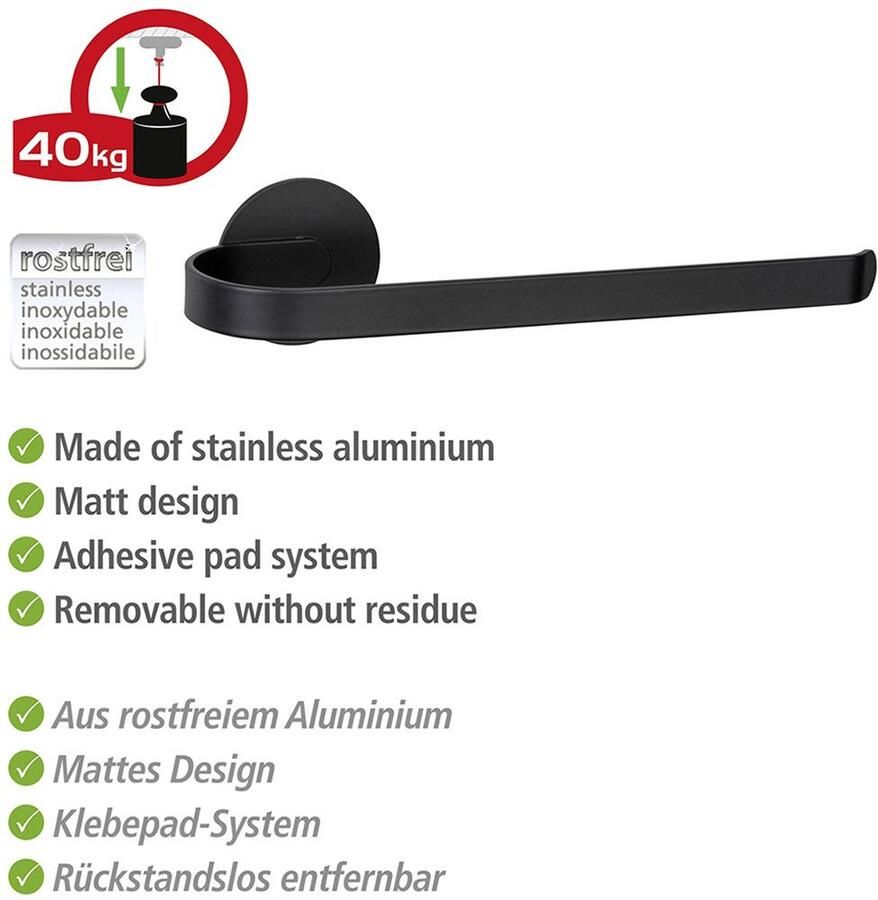 Wenko Handdoekhouder Turbo-Loc model Bivio van aluminium bevestiging zonder boren