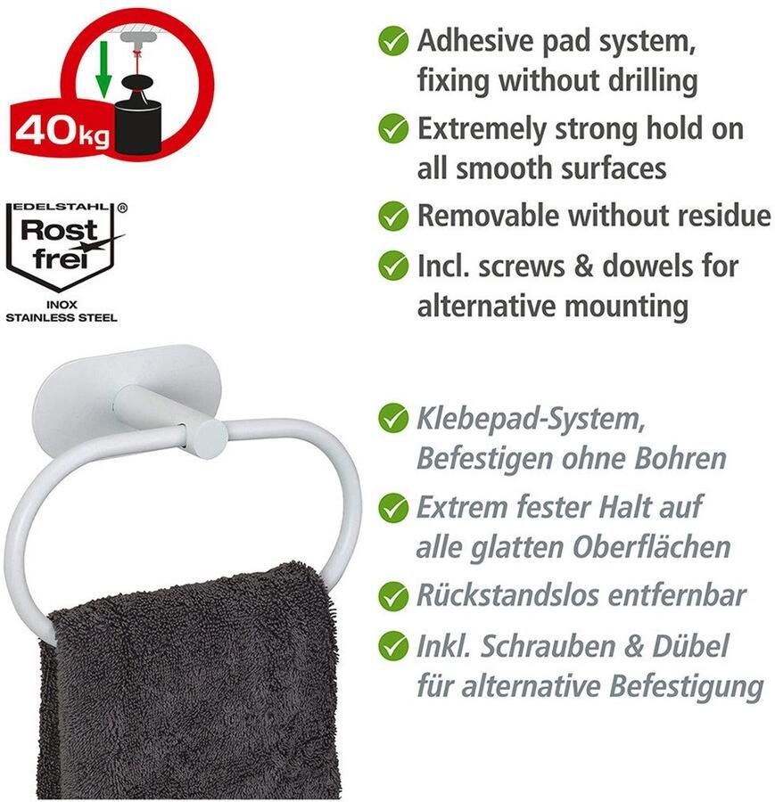 Wenko Handdoekring Turbo-Loc model Orea van edelstaal bevestigen zonder boren - Foto 3