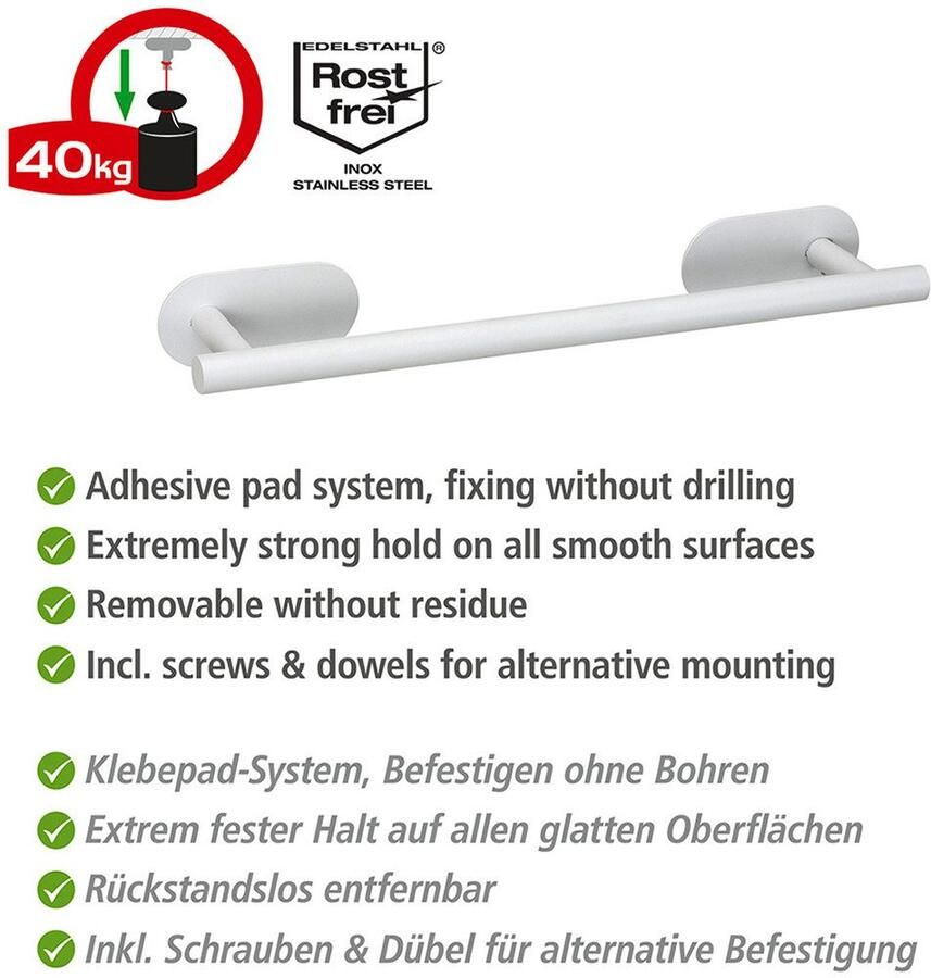 Wenko Handdoekstang Turbo-Loc model Uno Orea van roestvrij staal bevestiging zonder boren 40 cm - Foto 2