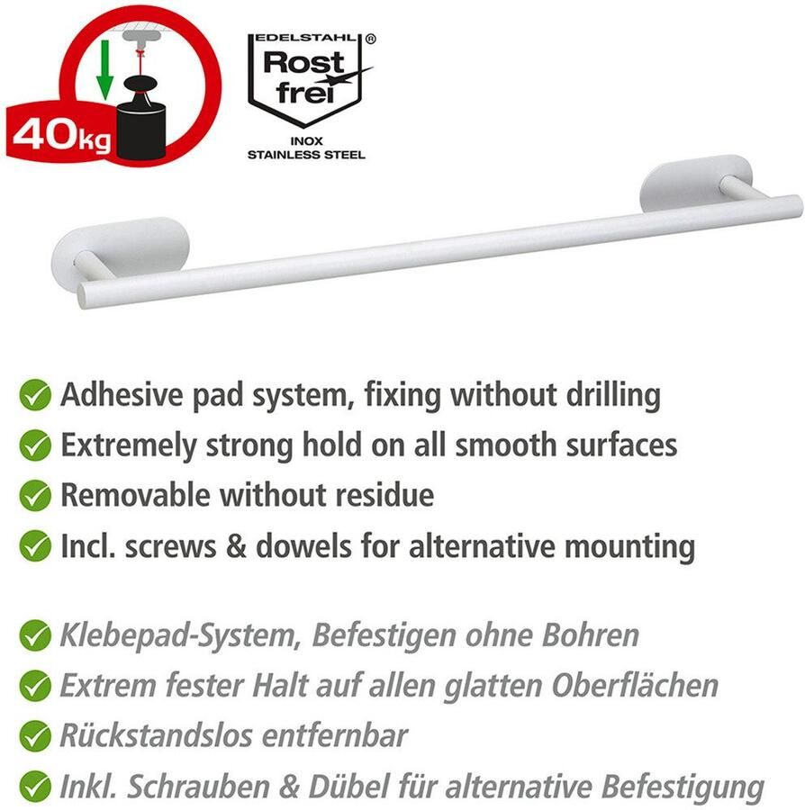 Wenko Handdoekstang Turbo-Loc model Uno Orea van roestvrij staal bevestiging zonder boren 60 cm
