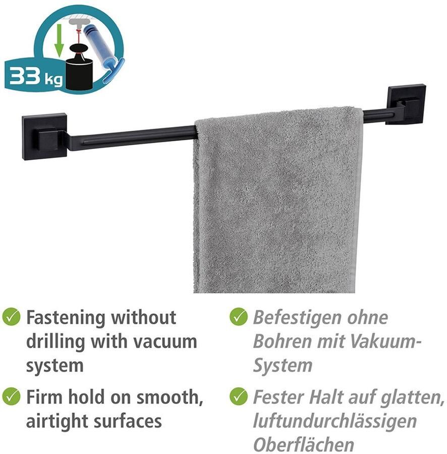 Wenko Handdoekstang Vacuum-Loc model Quadro van edelstaal bevestigen zonder boren