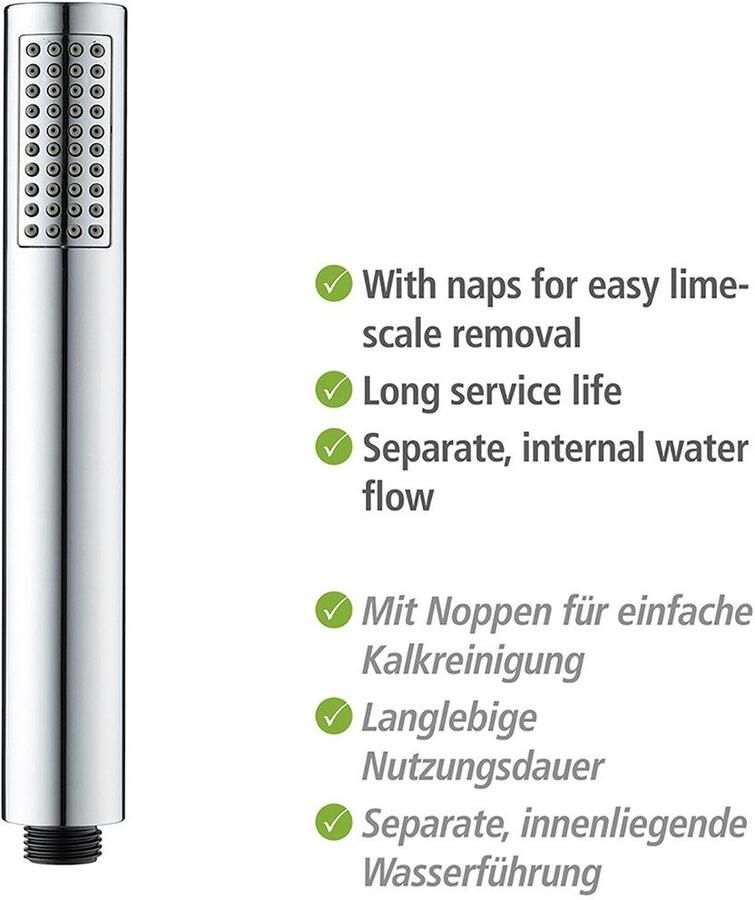 Wenko Handsproeier Model Basic Line douchkop set bad klassieke staaf-handdouche 150 cm douche slang bevestiging (3-delig) - Foto 4