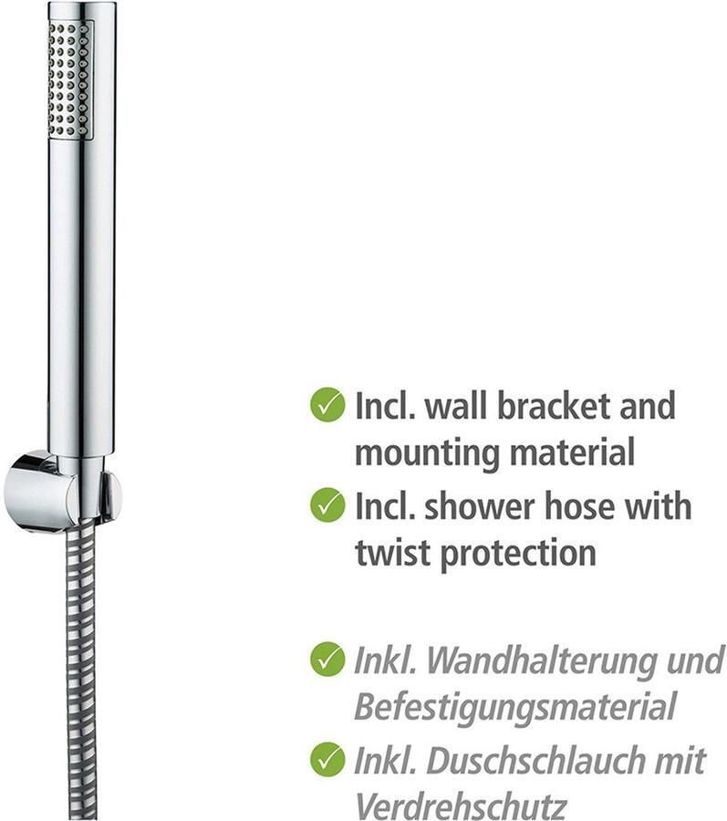 Wenko Handsproeier Model Basic Line douchkop set bad klassieke staaf-handdouche 150 cm douche slang bevestiging (3-delig) - Foto 3