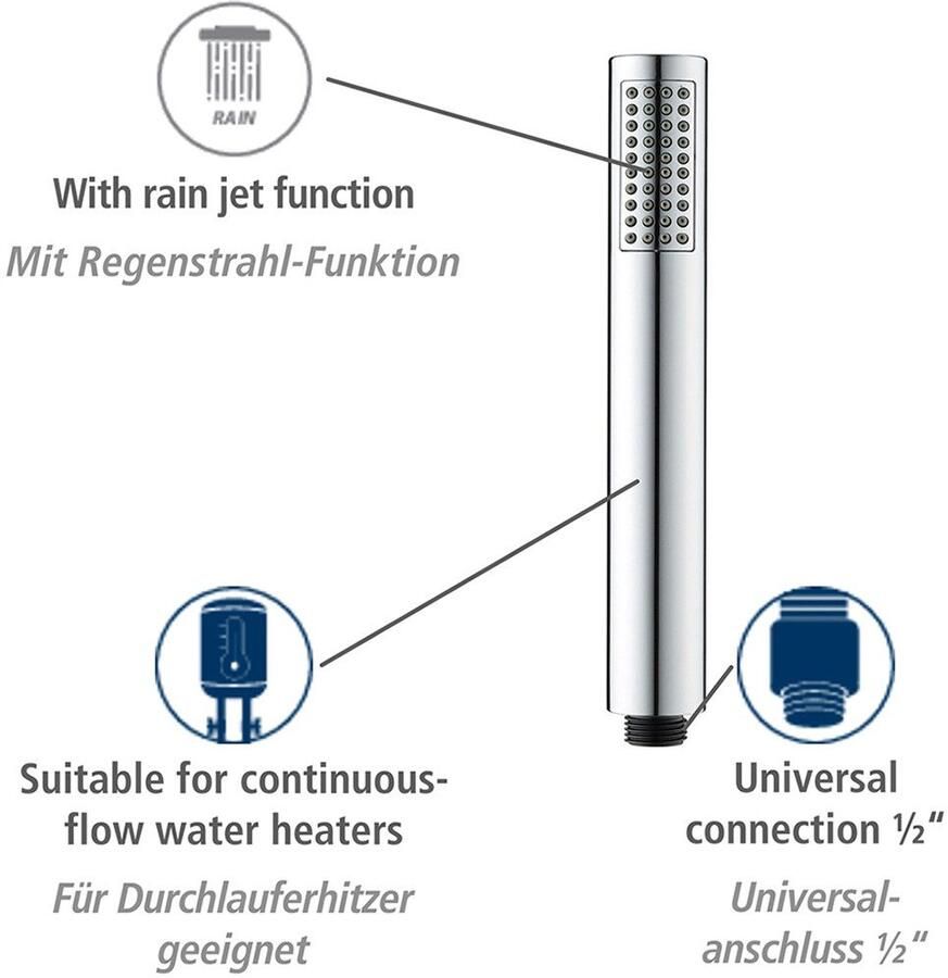 Wenko Handsproeier Model Basic Line douchkop set bad klassieke staaf-handdouche 150 cm douche slang bevestiging (3-delig) - Foto 2