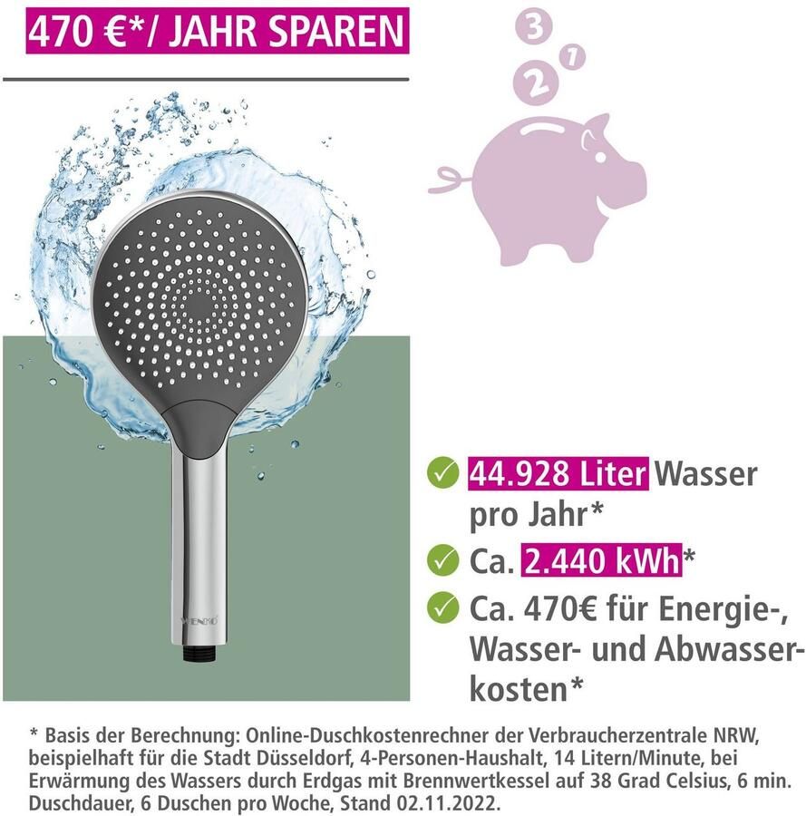 Wenko Handsproeier Watersaving Chroom Ø 12 cm (1-delig) - Foto 2