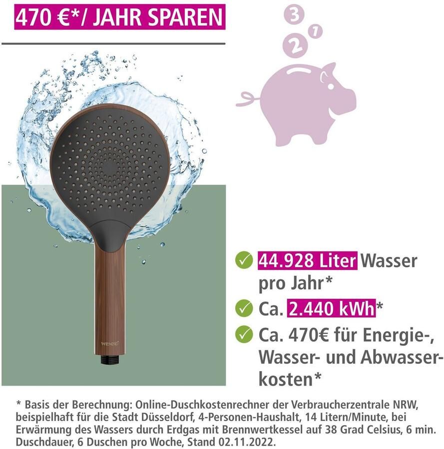 Wenko Handsproeier Watersaving Hout Ø 12 cm (1-delig) - Foto 3