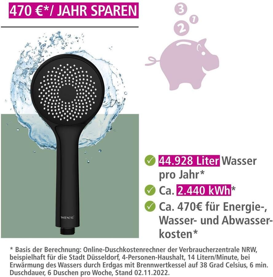 Wenko Handsproeier Watersaving Mat zwart Ø 9 5 cm (1-delig) - Foto 2