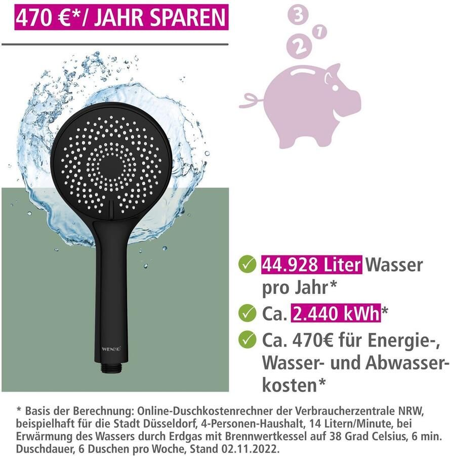 Wenko Handsproeier Watersaving Matzwart Ø 11 cm (1-delig) - Foto 2