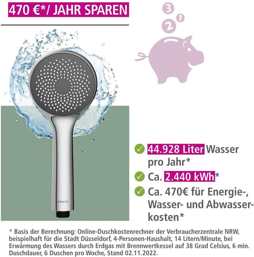 Wenko Handsproeier Watersaving systeem Douchekop Watersaving diameter 9 6 cm - Foto 2