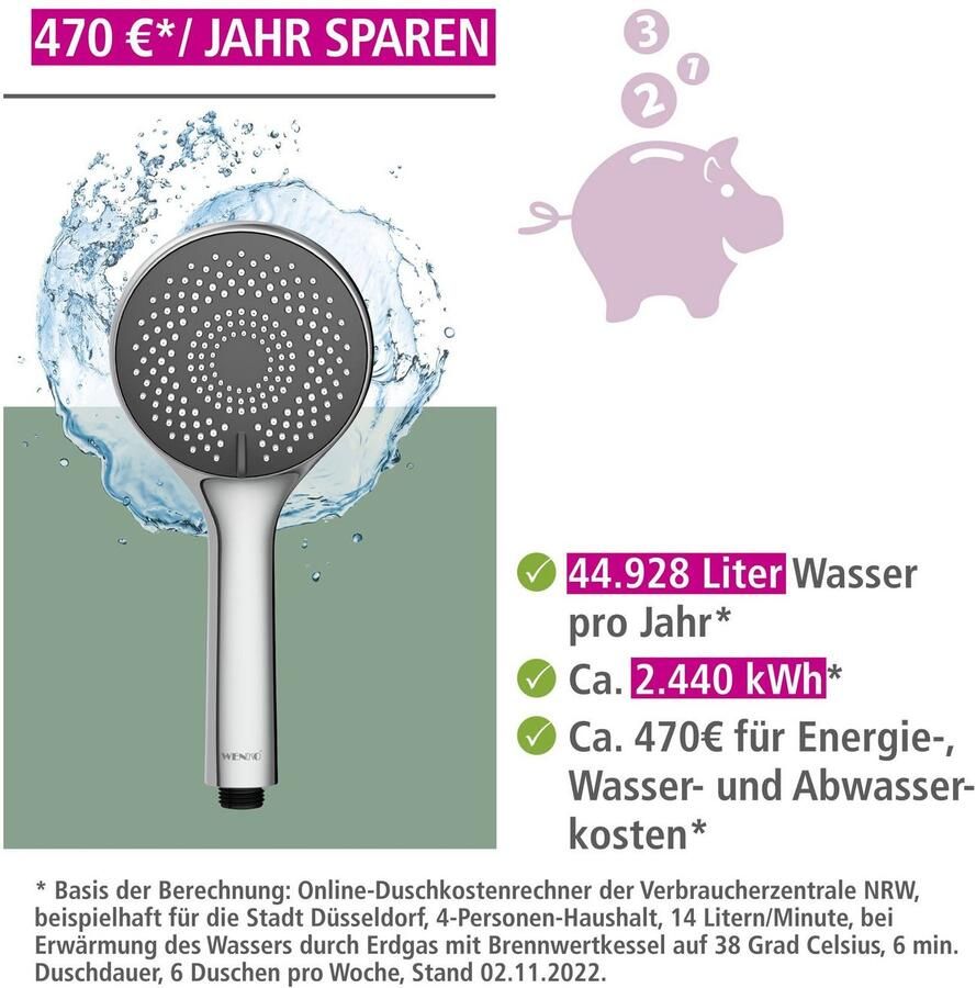Wenko Handsproeier Watersaving systeem Douchekop Watersaving grijs diameter 11 cm - Foto 2