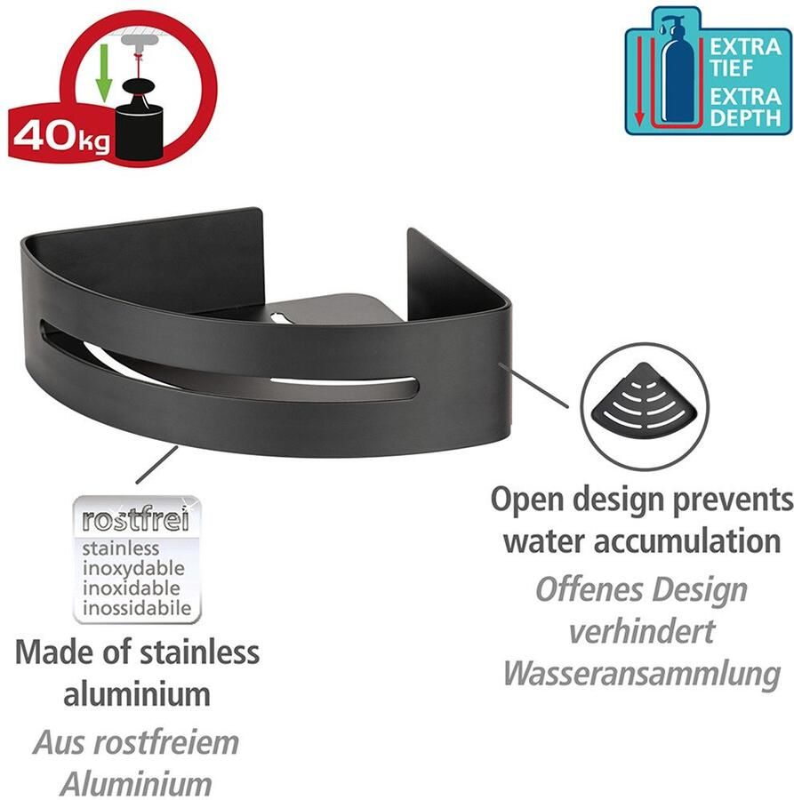 Wenko Hoekrek Turbo-Loc model Bivio van aluminium voor shampoo roestvrij bevestiging zonder boren