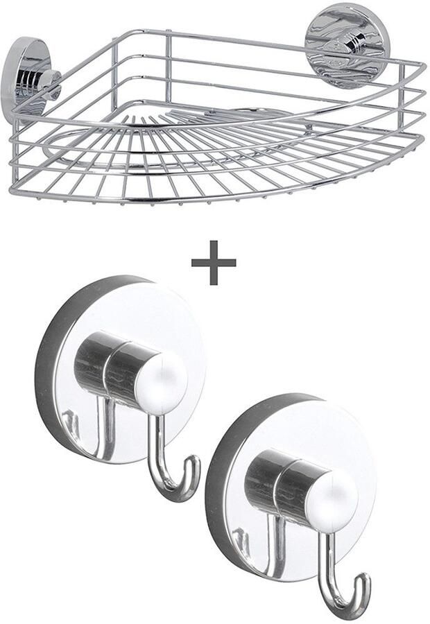 Wenko Hoekrek Vacuum-Loc model Bari voor de badkamer met 2 haken bevestigen zonder boren (3 stuks) - Foto 3