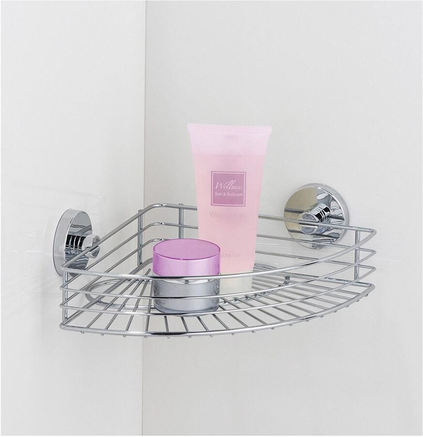 Wenko Hoekrek Vacuum-Loc model Bari voor de badkamer met 2 haken bevestigen zonder boren (3 stuks)