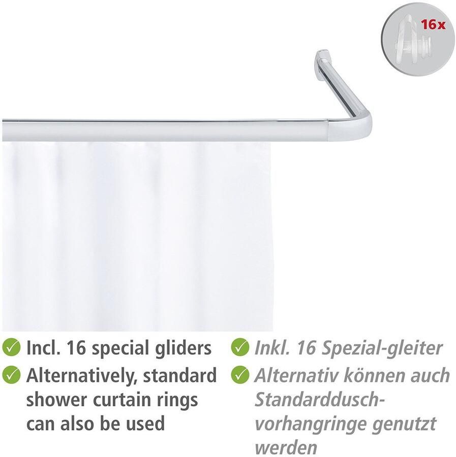 Wenko Hoekstang Model Era Hoekrail van aluminium voor douchegordijnen inclusief 16 speciale glijders 81 cm x 2 cm - Foto 2