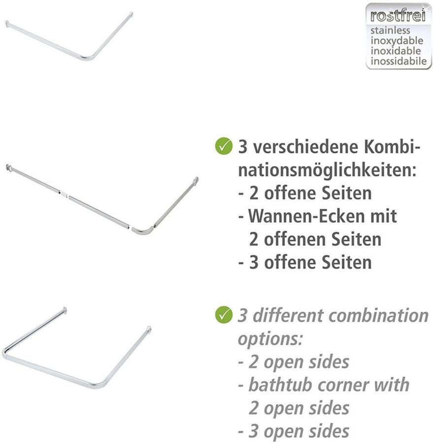 Wenko Hoekstang Model Era Hoekrail van aluminium voor douchegordijnen inclusief 16 speciale glijders 81 cm x 2 cm - Foto 3