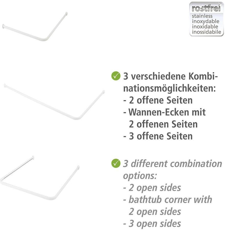 Wenko Hoekstang Model Era Hoekrail van aluminium voor douchegordijnen inclusief 16 speciale glijders 81 cm x 2 cm - Foto 3