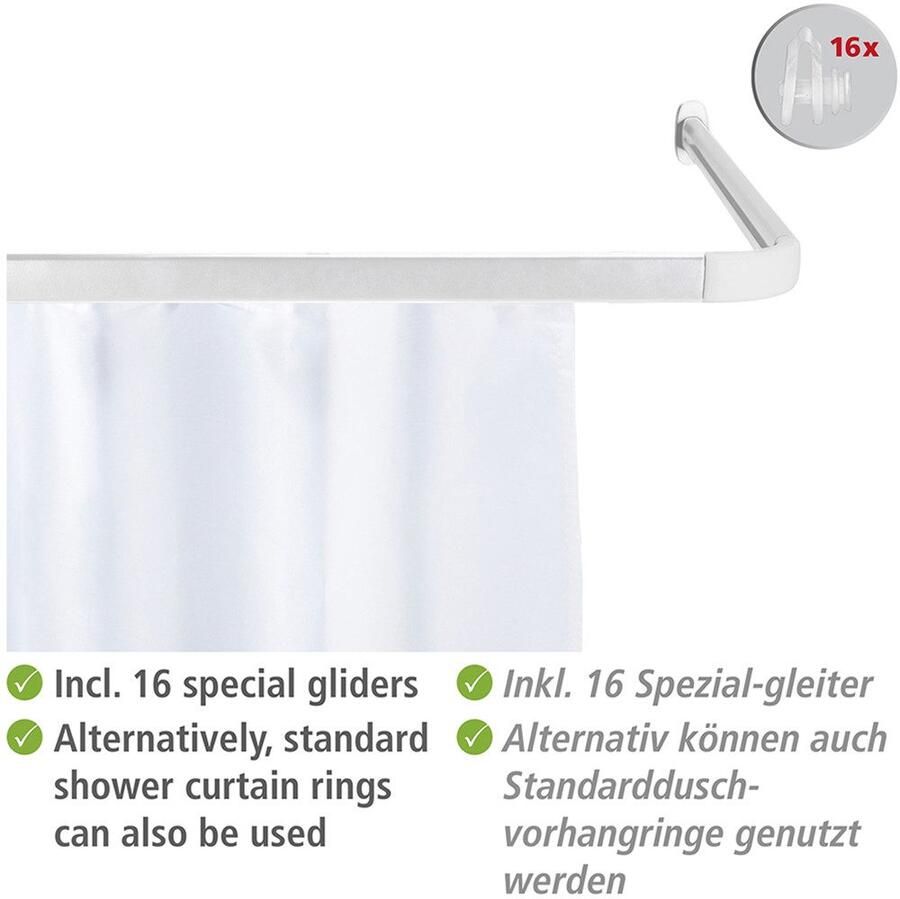 Wenko Hoekstang Model Era Hoekrail van aluminium voor douchegordijnen inclusief 16 speciale glijders 81 cm x 2 cm