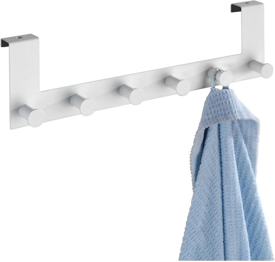 Wenko Deurkapstok Celano wit staal 39cm breed met 6 haken Hakenlijst Deurgarderobe Voor opdekdeuren 2cm dik - Foto 2