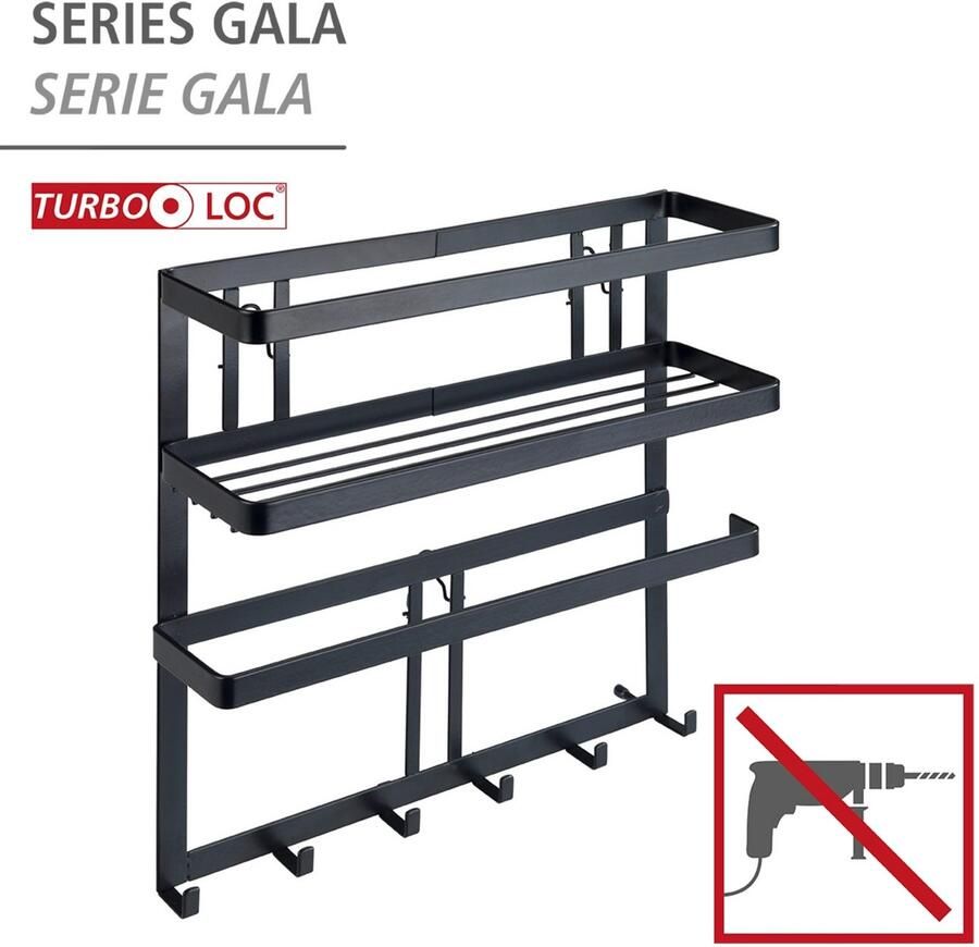 Wenko Keukenrek Model Gala met keukenrollenhouder & reling inclusief 6 haken industriële stijl (set) - Foto 2