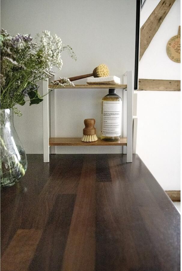 Wenko Keukenrek Model Louisa 2 etages met 2 acaciahouten planken staande plank voor het werkblad - Foto 3