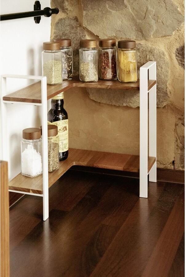 Wenko Keukenrek Model Louisa 2 etages staand keuken-hoekrek met acaciahouten planken voor het werkblad - Foto 6