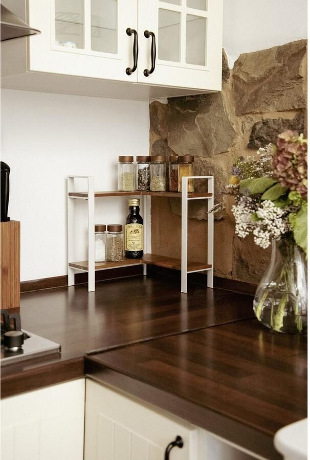 Wenko Keukenrek Model Louisa 2 etages staand keuken-hoekrek met acaciahouten planken voor het werkblad - Foto 4