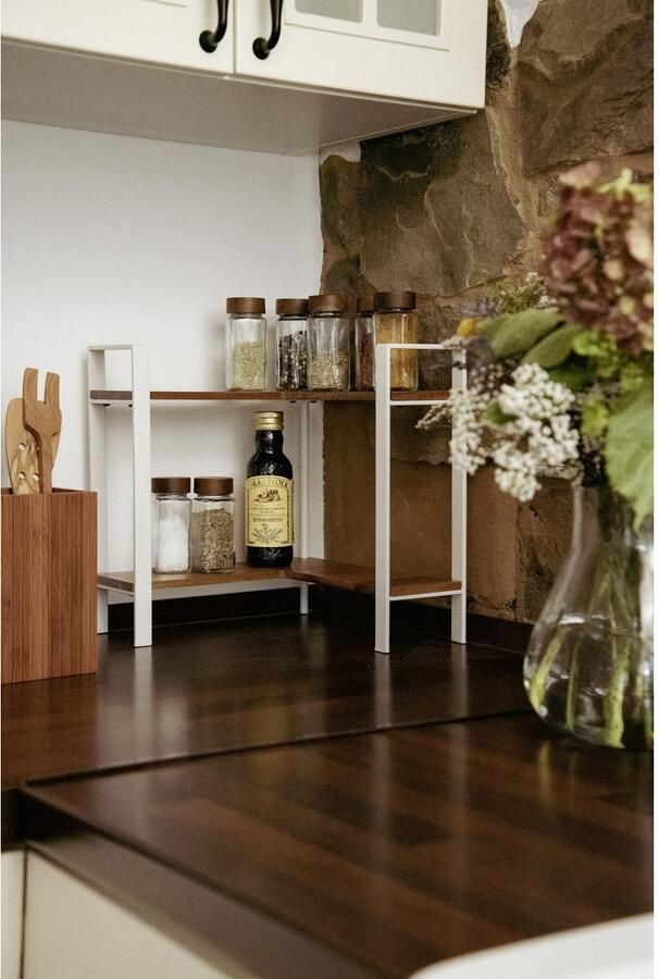 Wenko Keukenrek Model Louisa 2 etages staand keuken-hoekrek met acaciahouten planken voor het werkblad - Foto 5