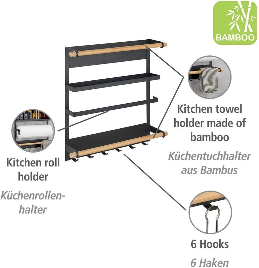 Wenko Keukenrek Model Magna magnetische rek met keukenrolhouder bevestiging zonder boren - Foto 3