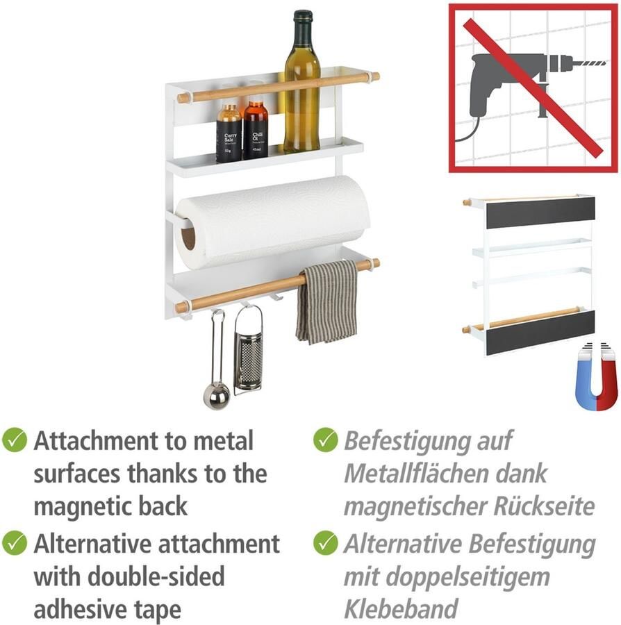 Wenko Keukenrek Model Magna magnetische rek met keukenrolhouder bevestiging zonder boren - Foto 2