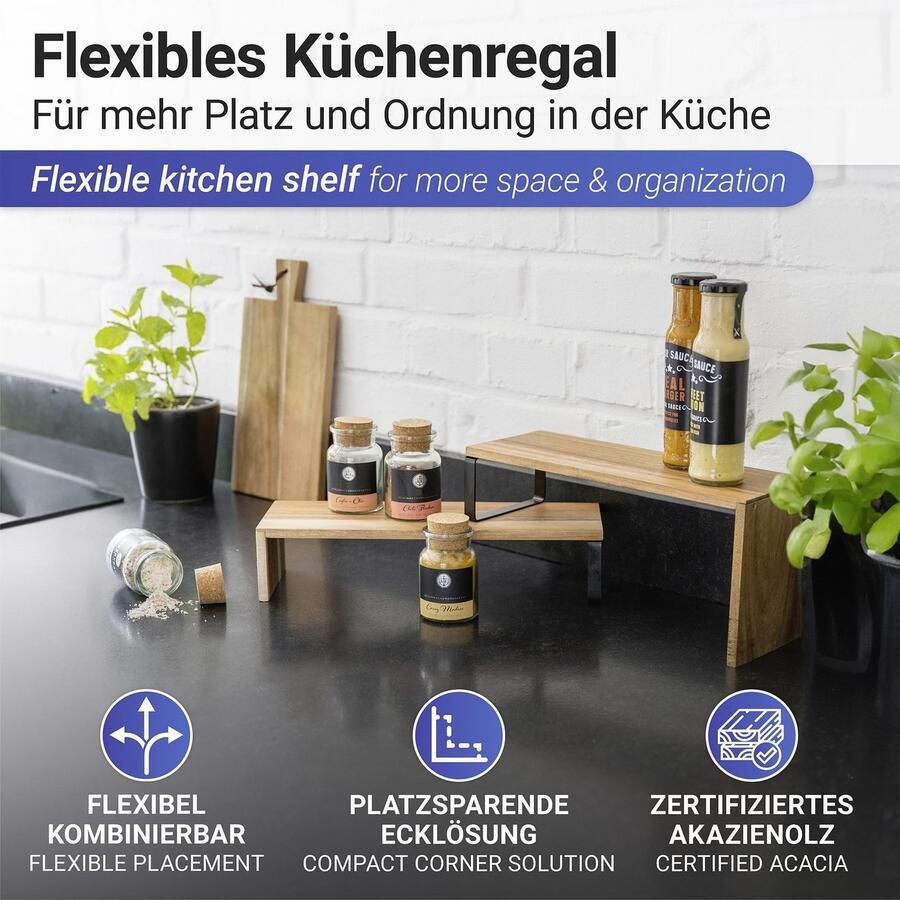 Wenko Keukenrek Model Vali Acacia Rek van acaciahout voor het werkblad flexibel combineerbaar (2 stuks) - Foto 2