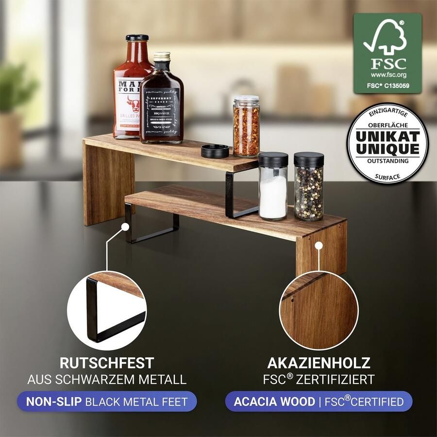 Wenko Keukenrek Model Vali Acacia Rek van acaciahout voor het werkblad flexibel combineerbaar (2 stuks) - Foto 3