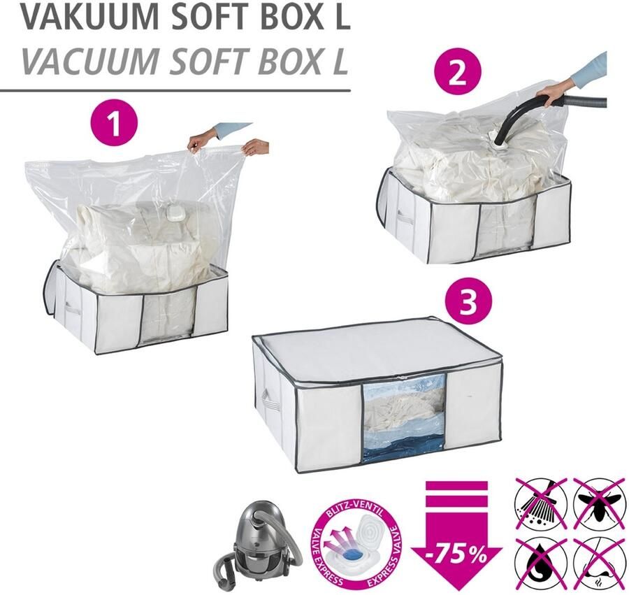 Wenko Onderbedlade Vacuüm-softbox L geïntegreerde vacuümzak & snelle ontluchting tot 75% ruimtebesparing - Foto 6