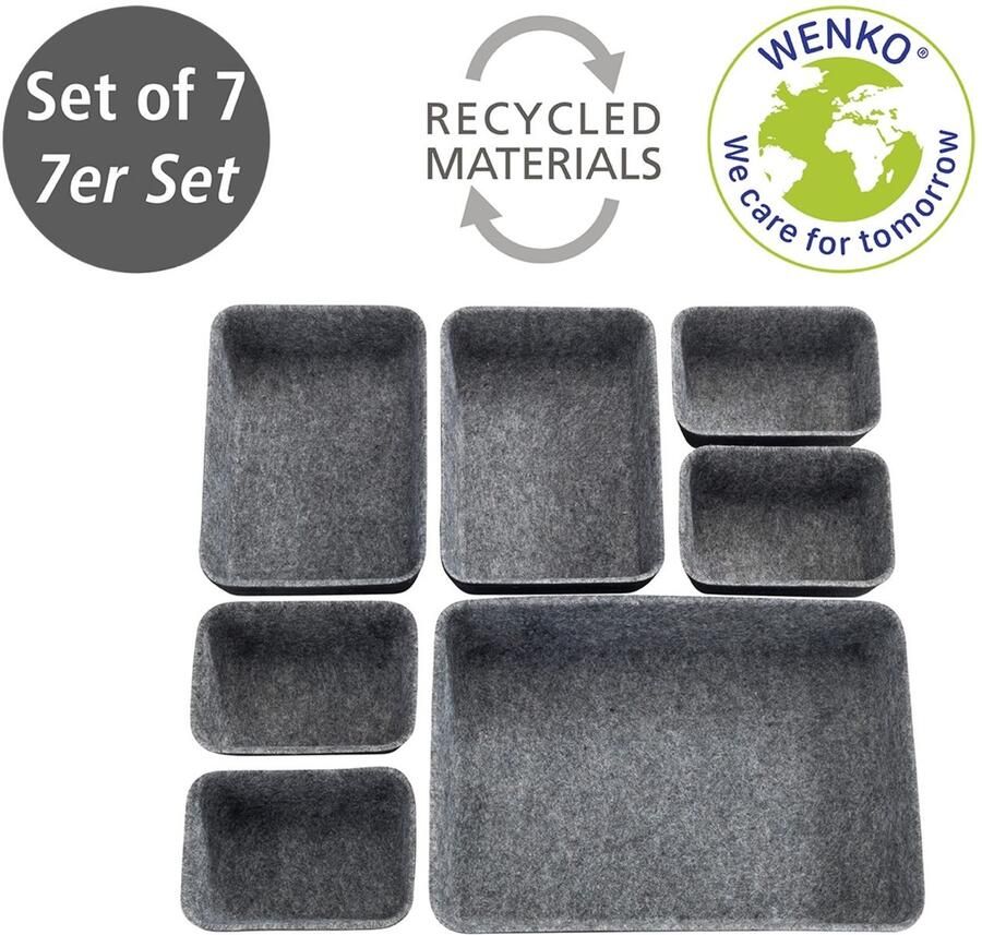 Wenko Organizer Opbergdozen voor lades 3 maten gerecycled polyester vilt (set 7-delig) - Foto 3