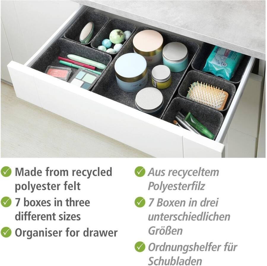 Wenko Organizer Opbergdozen voor lades 3 maten gerecycled polyester vilt (set 7-delig) - Foto 2
